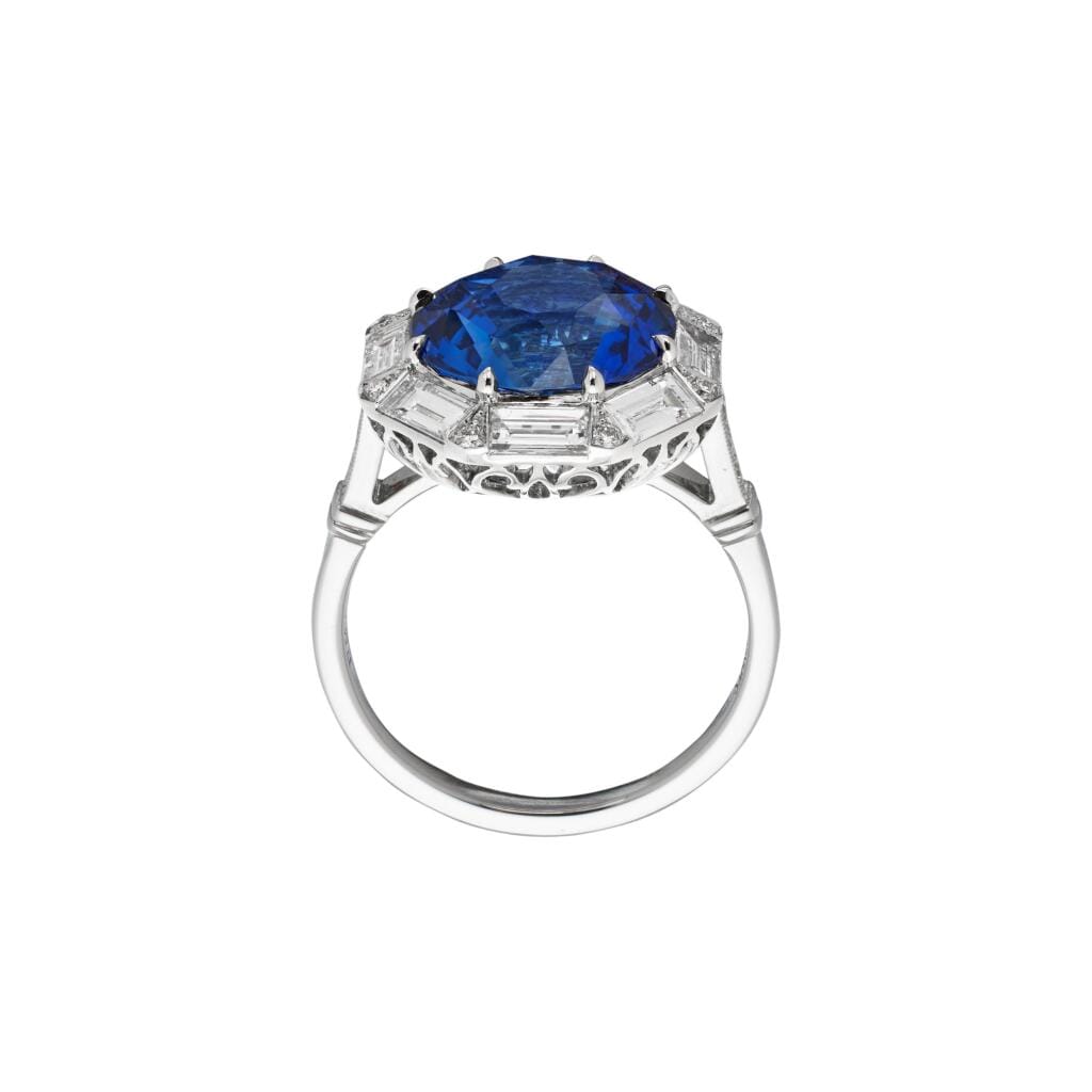 Platinum, 6.39ct Ceylon Sapphire and Diamond Ring