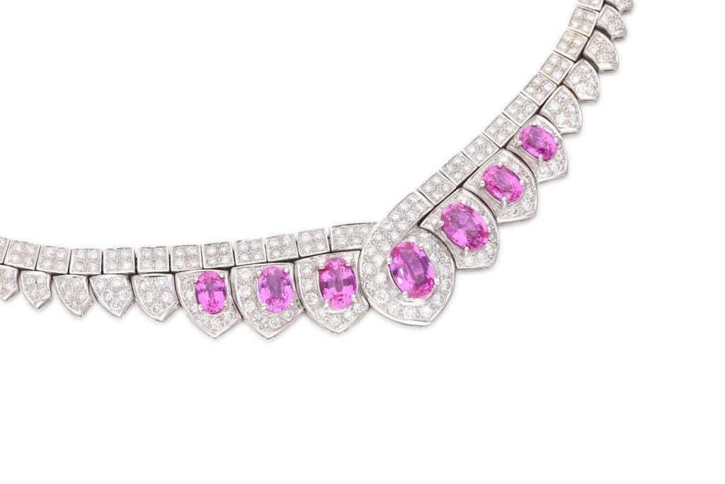 White Gold, Madagascar Pink Sapphire and Diamond Collar Necklace