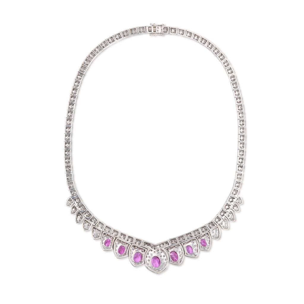 White Gold, Madagascar Pink Sapphire and Diamond Collar Necklace