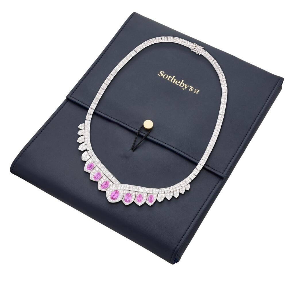 White Gold, Madagascar Pink Sapphire and Diamond Collar Necklace