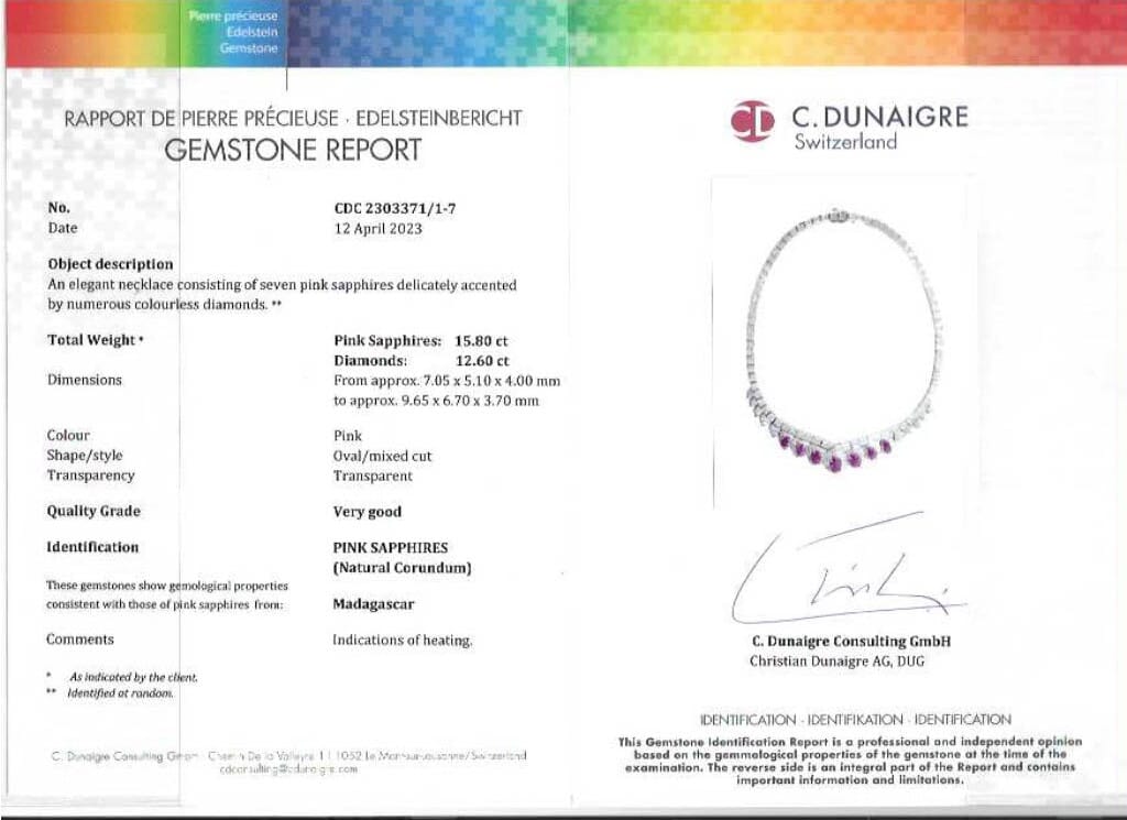 White Gold, Madagascar Pink Sapphire and Diamond Collar Necklace