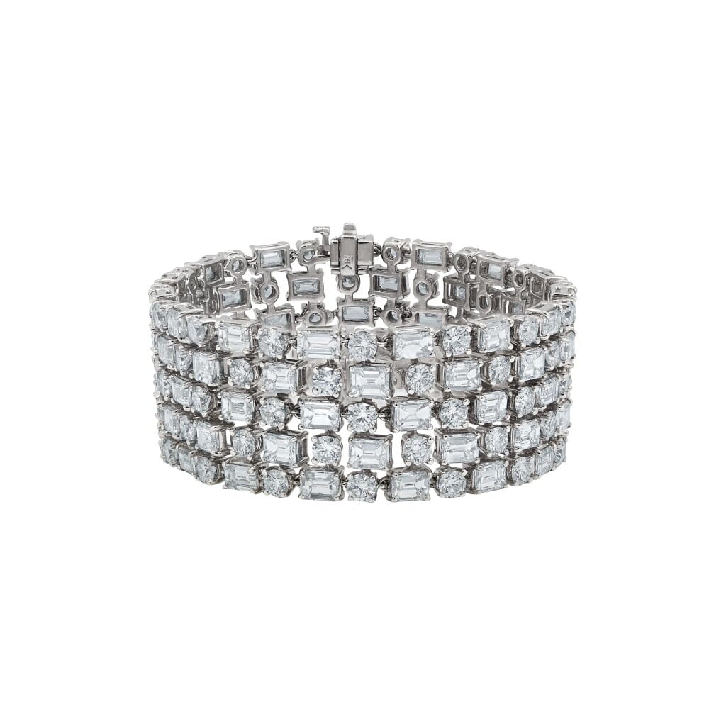 White Gold and 50.00ctw Fancy Cut Diamond Five Row Bracelet