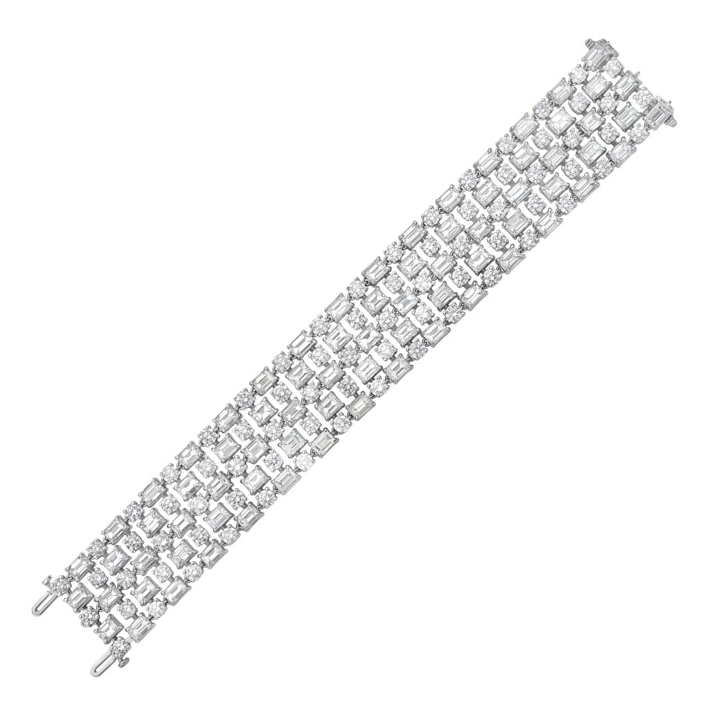 White Gold and 50.00ctw Fancy Cut Diamond Five Row Bracelet