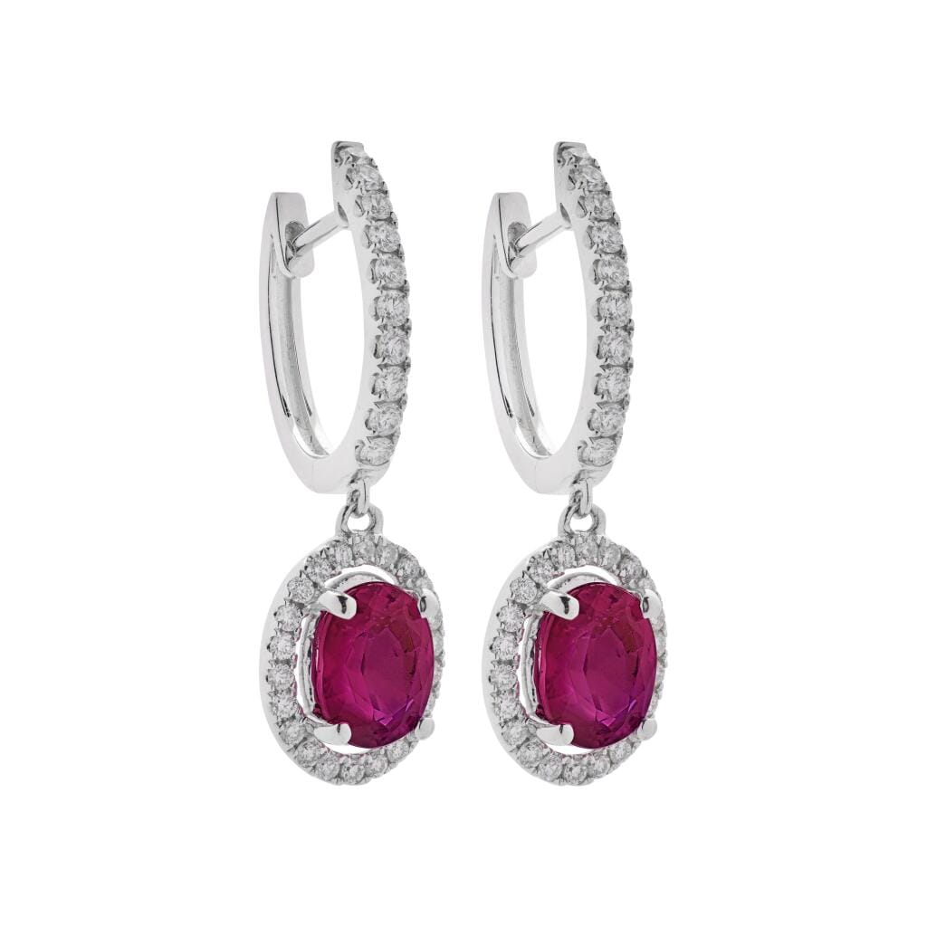 White Gold, 3.59ctw Burma Ruby and Diamond Drop Earrings