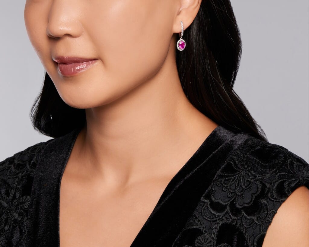 White Gold, 3.59ctw Burma Ruby and Diamond Drop Earrings