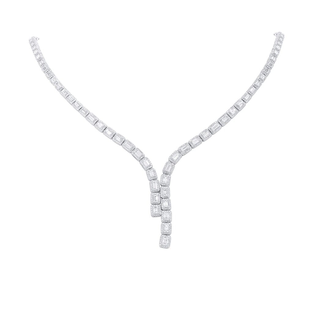 White Gold and 8.40ctw Baguette Cut Diamond and Diamond Necklace
