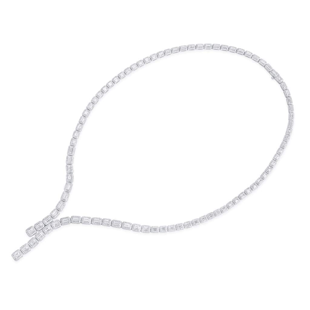 White Gold and 8.40ctw Baguette Cut Diamond and Diamond Necklace