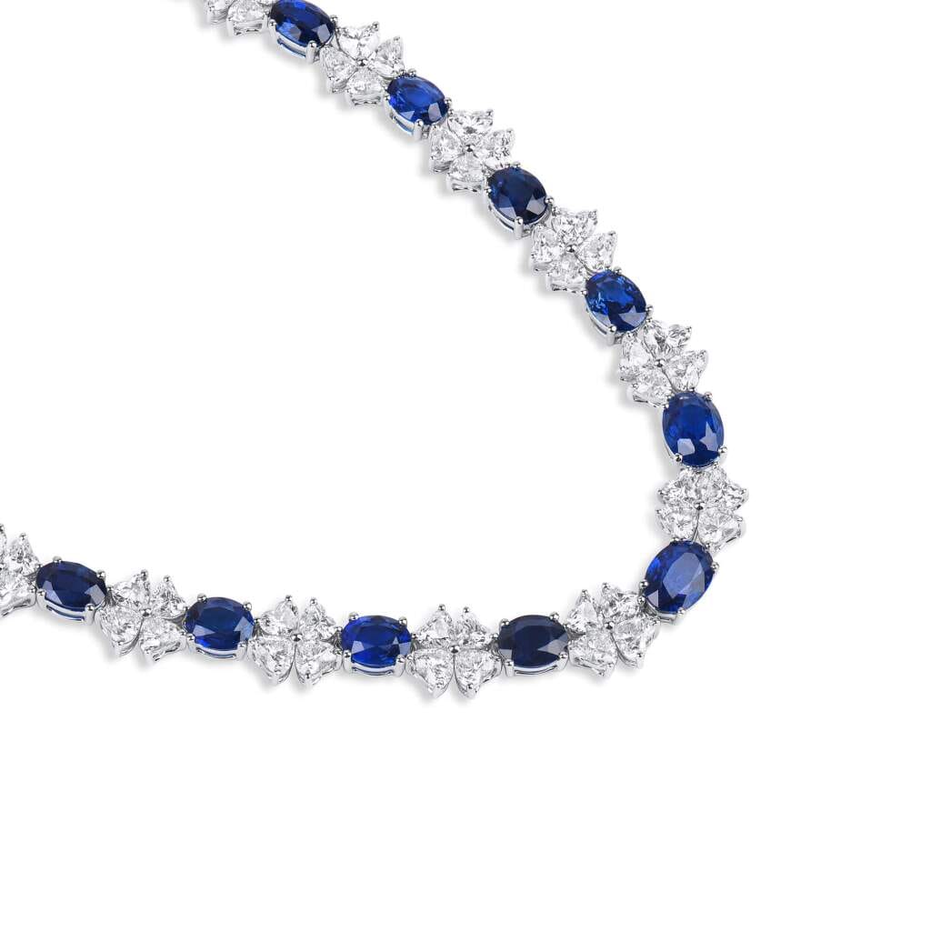 White Gold, Burmese Sapphire and Diamond Collar Necklace
