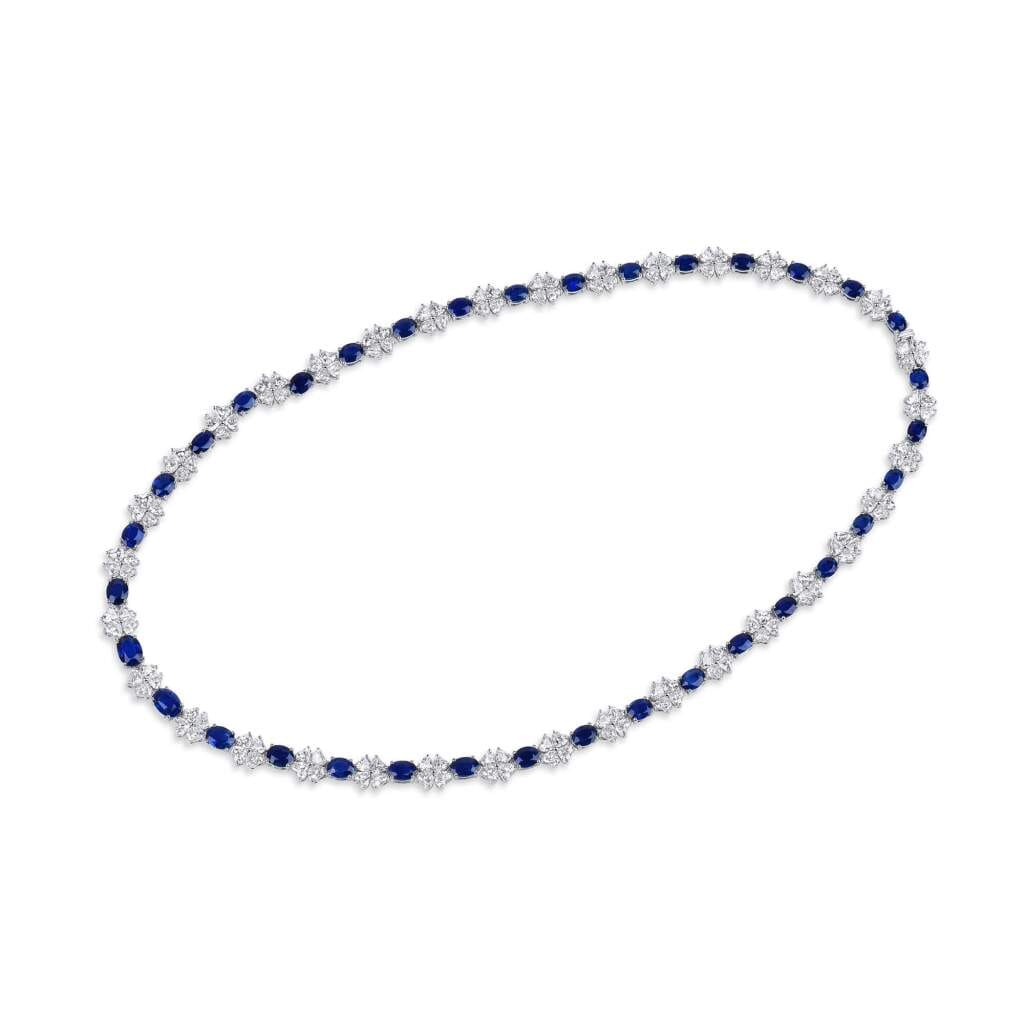 White Gold, Burmese Sapphire and Diamond Collar Necklace