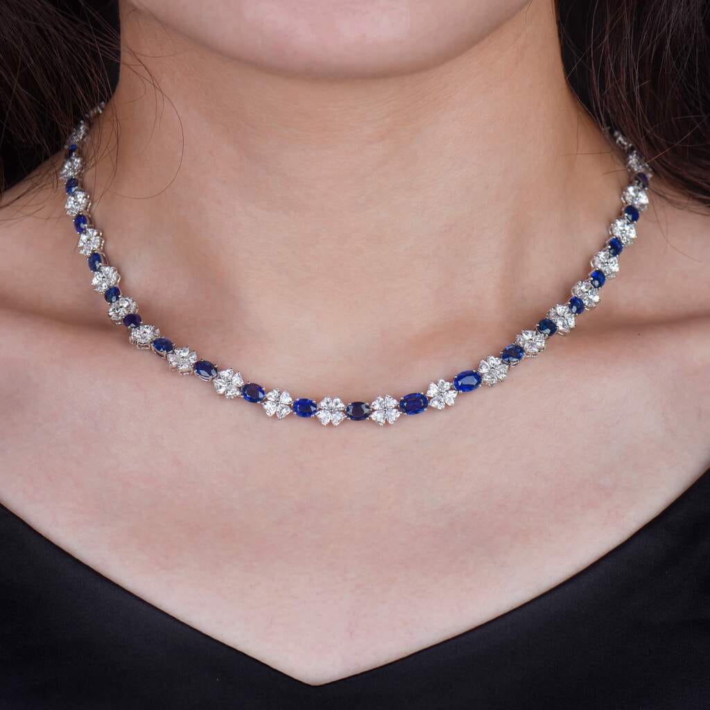 White Gold, Burmese Sapphire and Diamond Collar Necklace