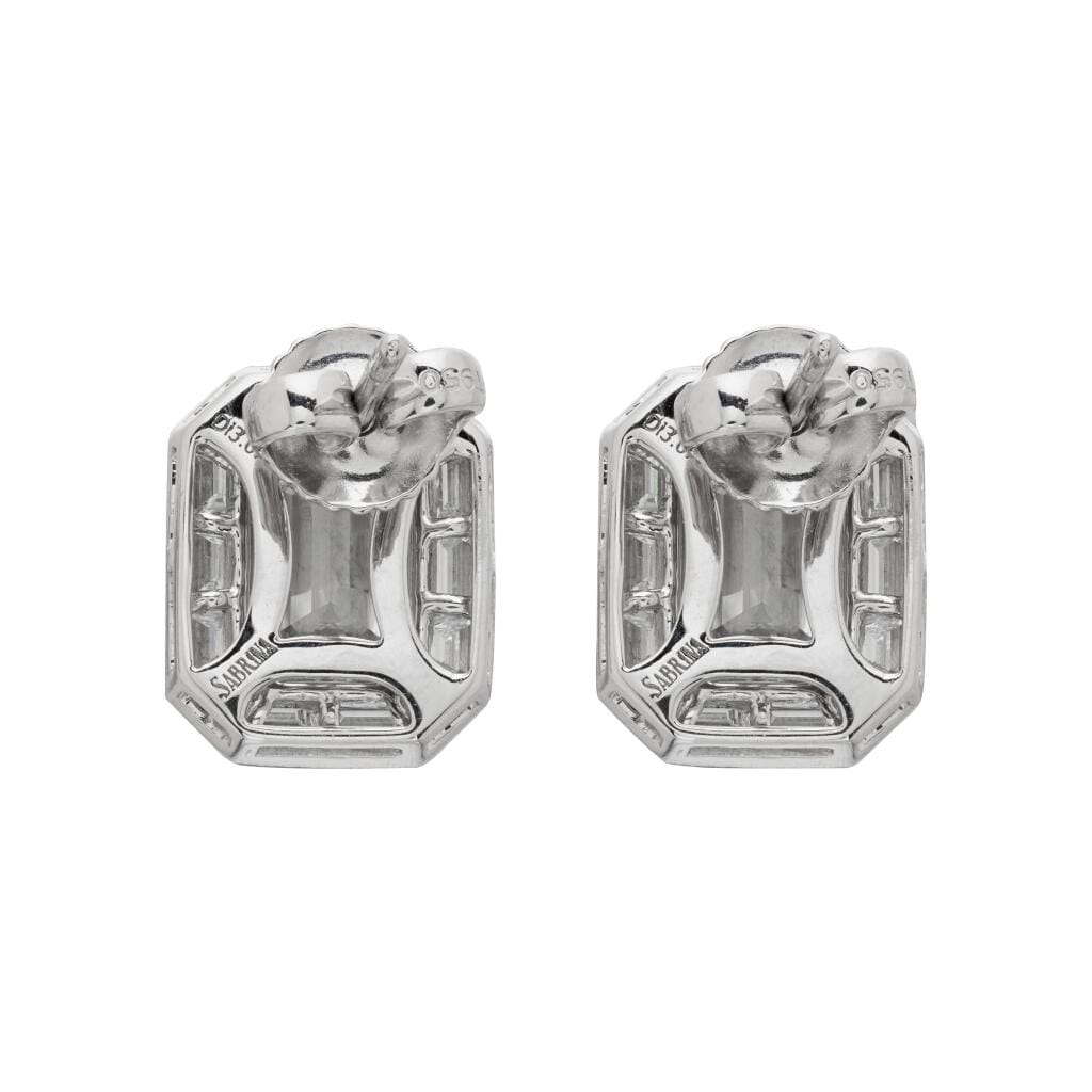 Platinum, 3.07ctw Emerald Cut Diamond and Diamond Stud Earrings
