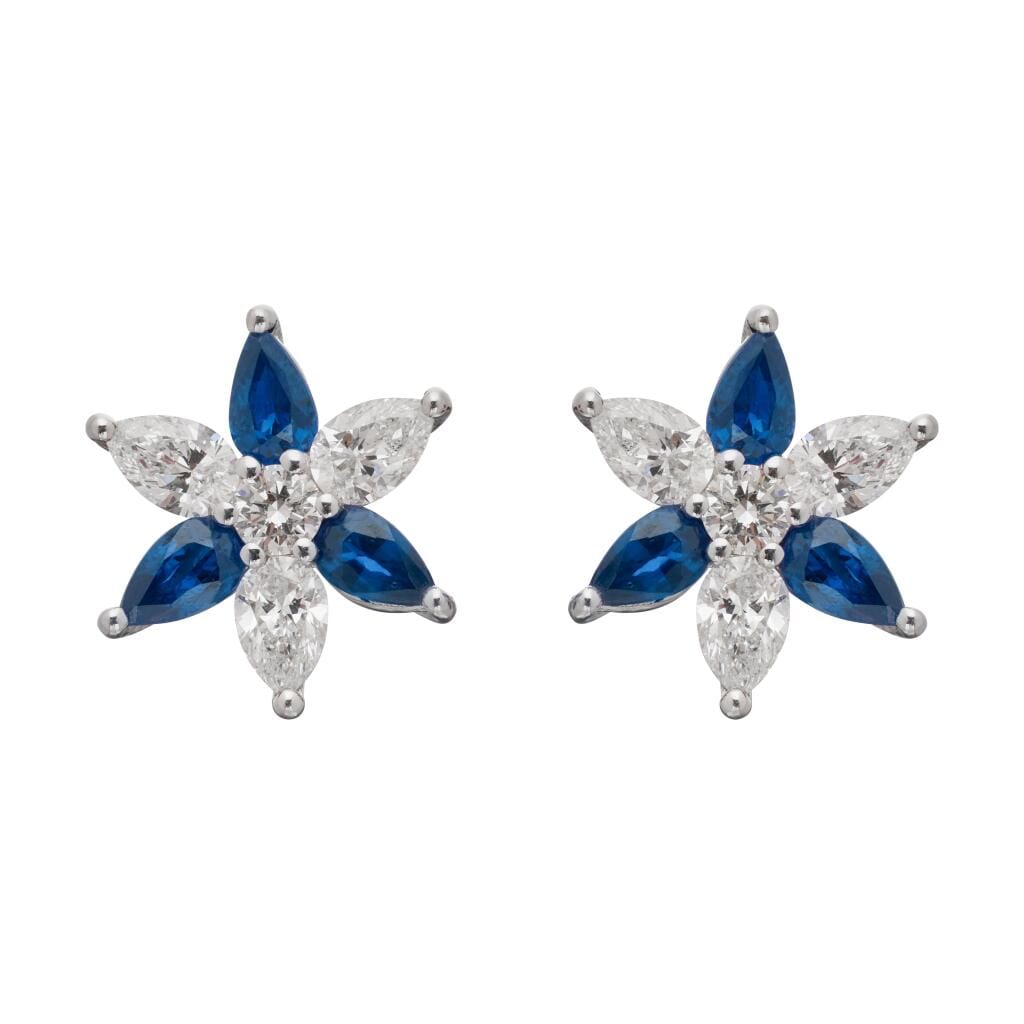 Platinum, Sapphire and Diamond Floral Stud Earrings