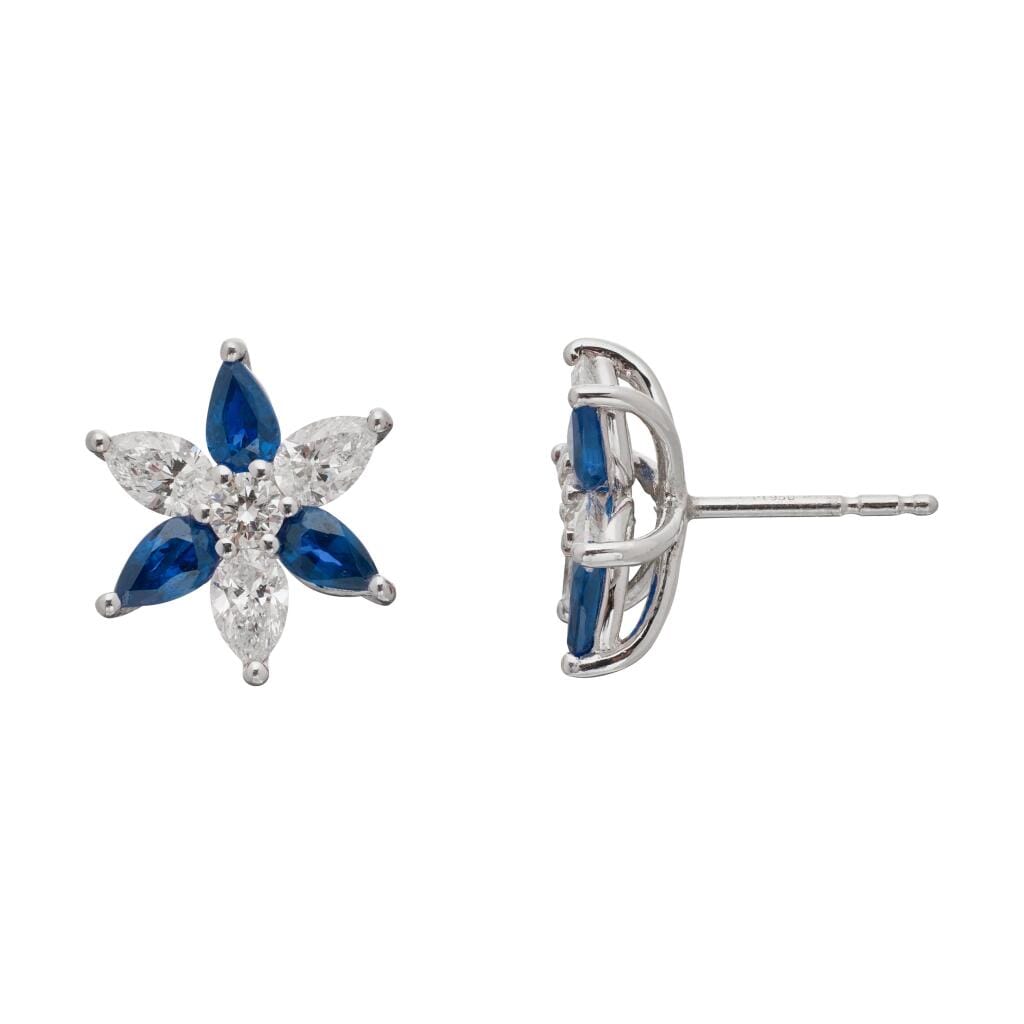 Platinum, Sapphire and Diamond Floral Stud Earrings