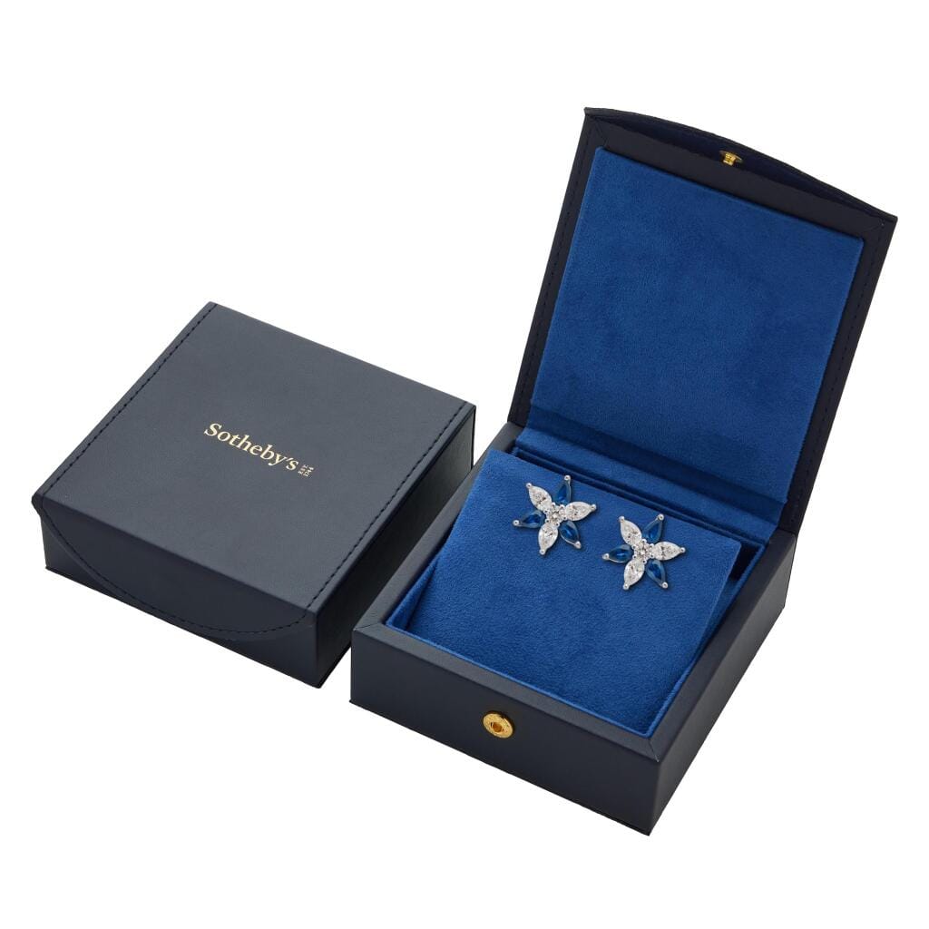 Platinum, Sapphire and Diamond Floral Stud Earrings
