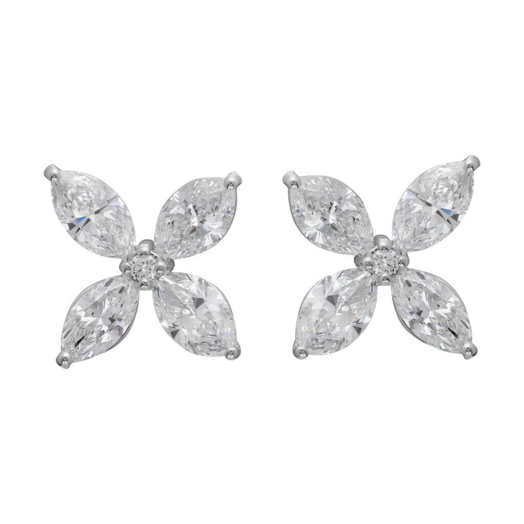 Platinum and 6.91ctw Diamond Floral Stud Earrings