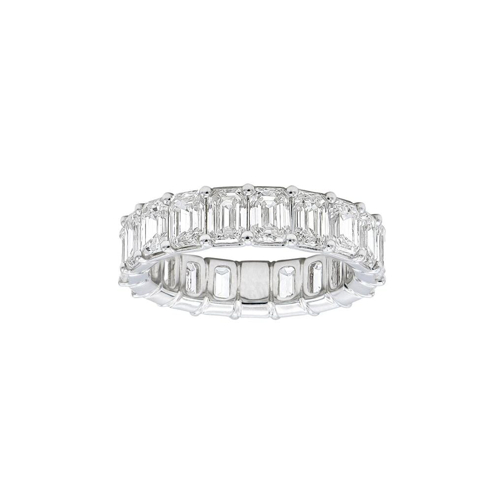 White Gold and 7.10ct Emerald Cut Diamond Eternity Band Ring