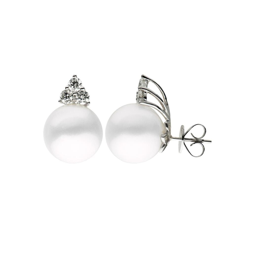 White Gold, Cultured Pearl and Diamond Earrings