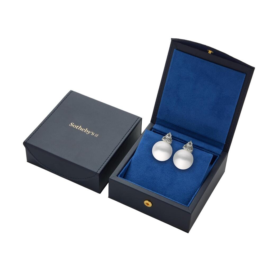 White Gold, Cultured Pearl and Diamond Earrings