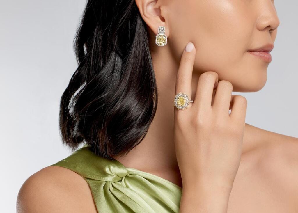 Platinum, Gold, 10.45ctw Fancy Yellow Diamond and Diamond Drop Earrings