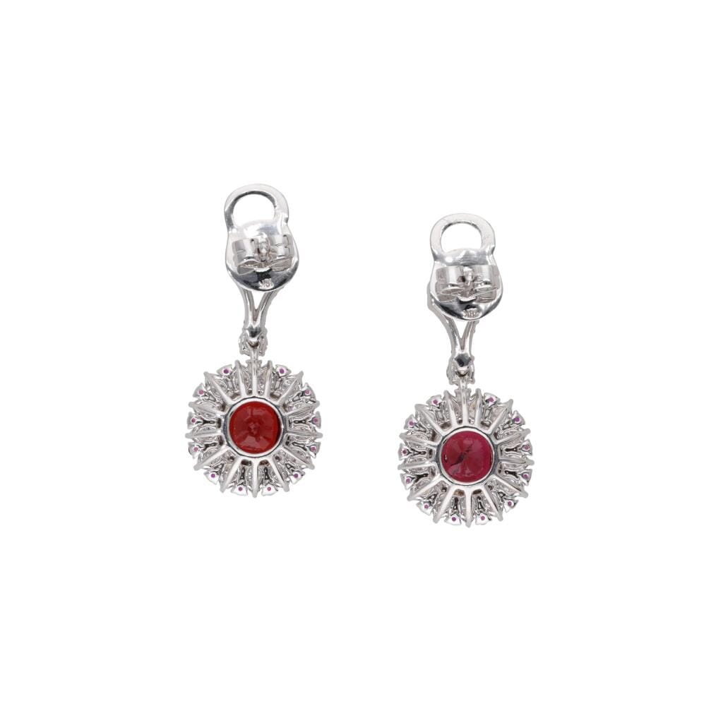 White Gold, 4.07ctw Burmese Spinel, Ruby and Diamond Drop Earrings
