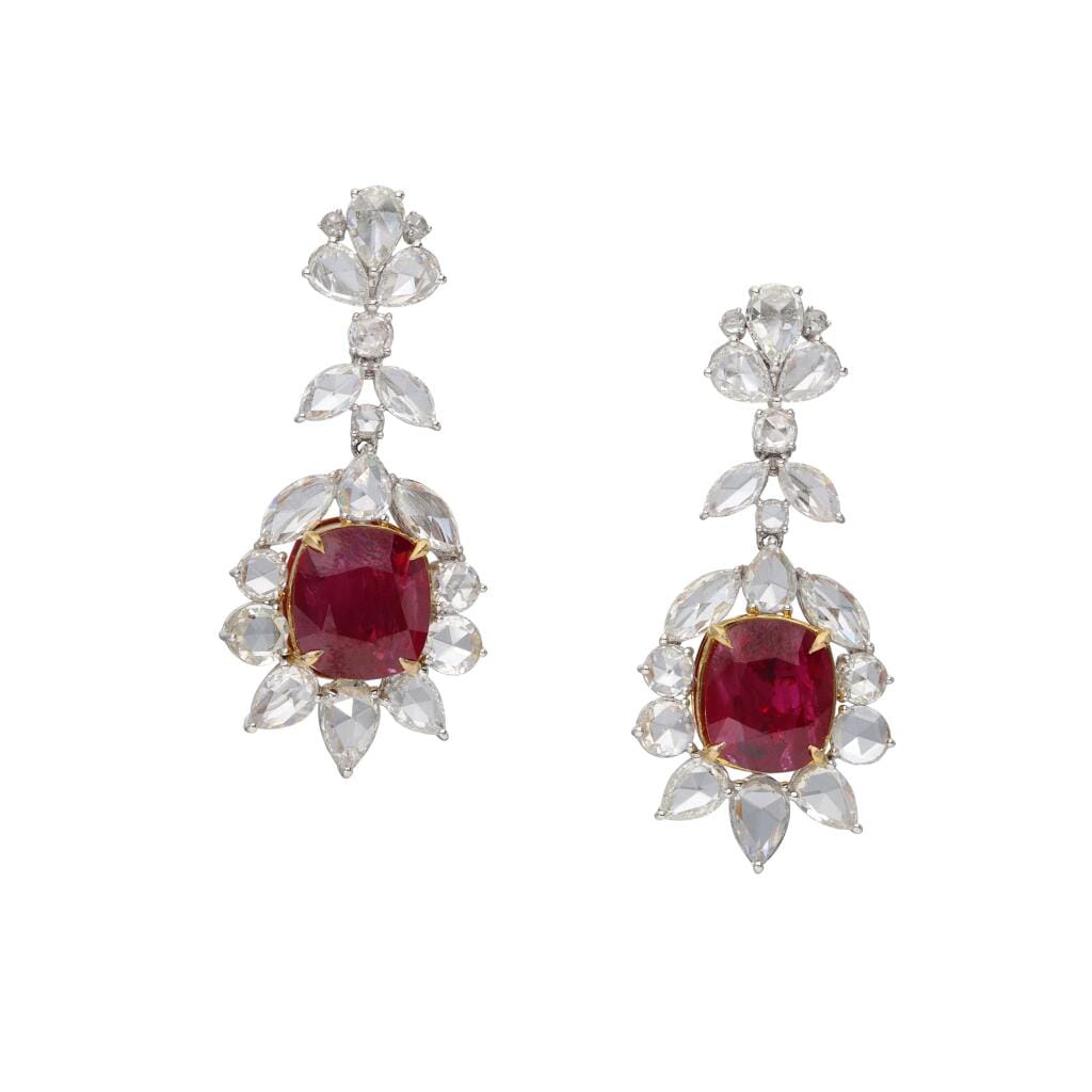 White Gold, 9.00ct Burmese Ruby and Diamond Drop Earrings