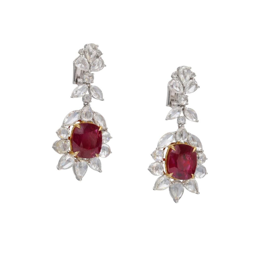 White Gold, 9.00ct Burmese Ruby and Diamond Drop Earrings