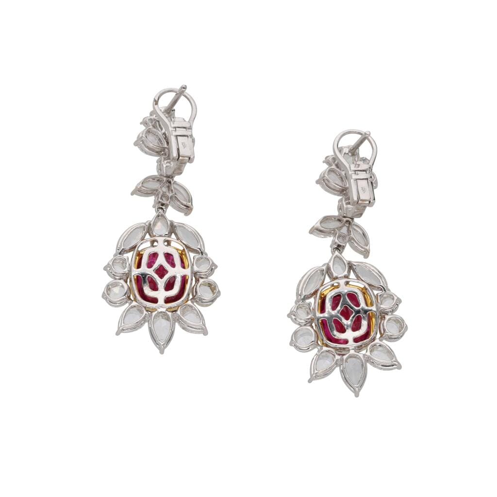 White Gold, 9.00ct Burmese Ruby and Diamond Drop Earrings