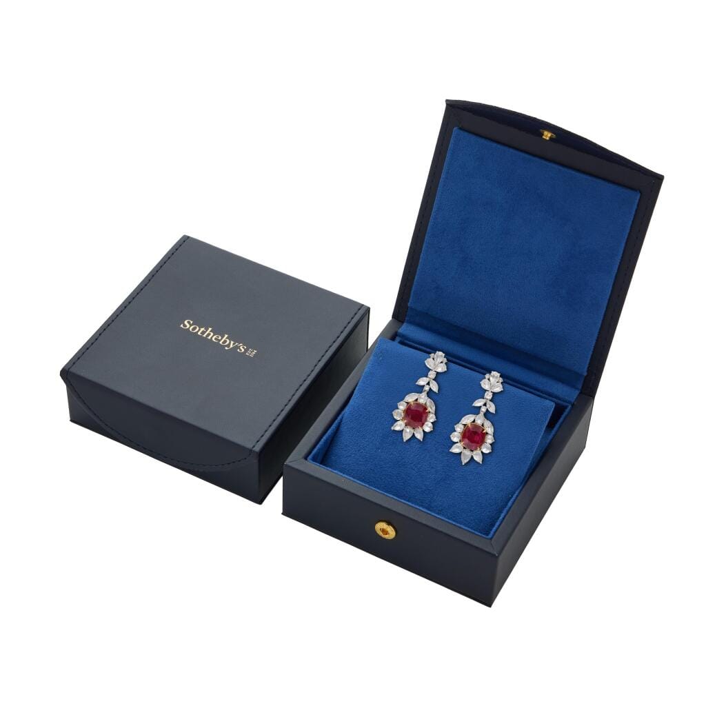 White Gold, 9.00ct Burmese Ruby and Diamond Drop Earrings