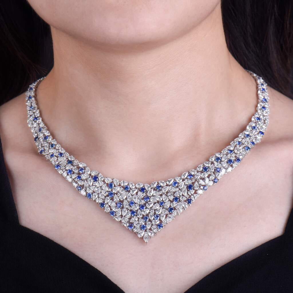 White Gold, Sapphire and Diamond Necklace