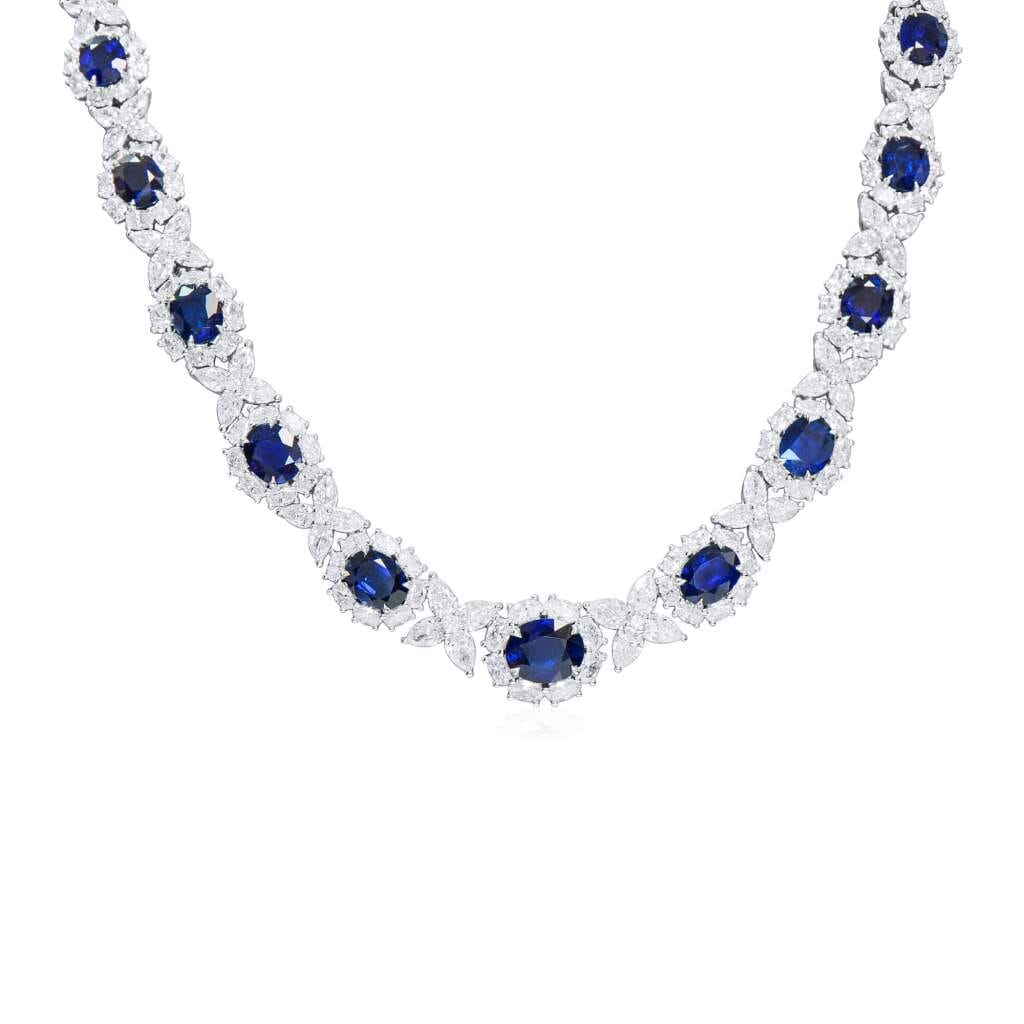 White Gold, 21.97 Burmese Sapphire and Diamond Necklace