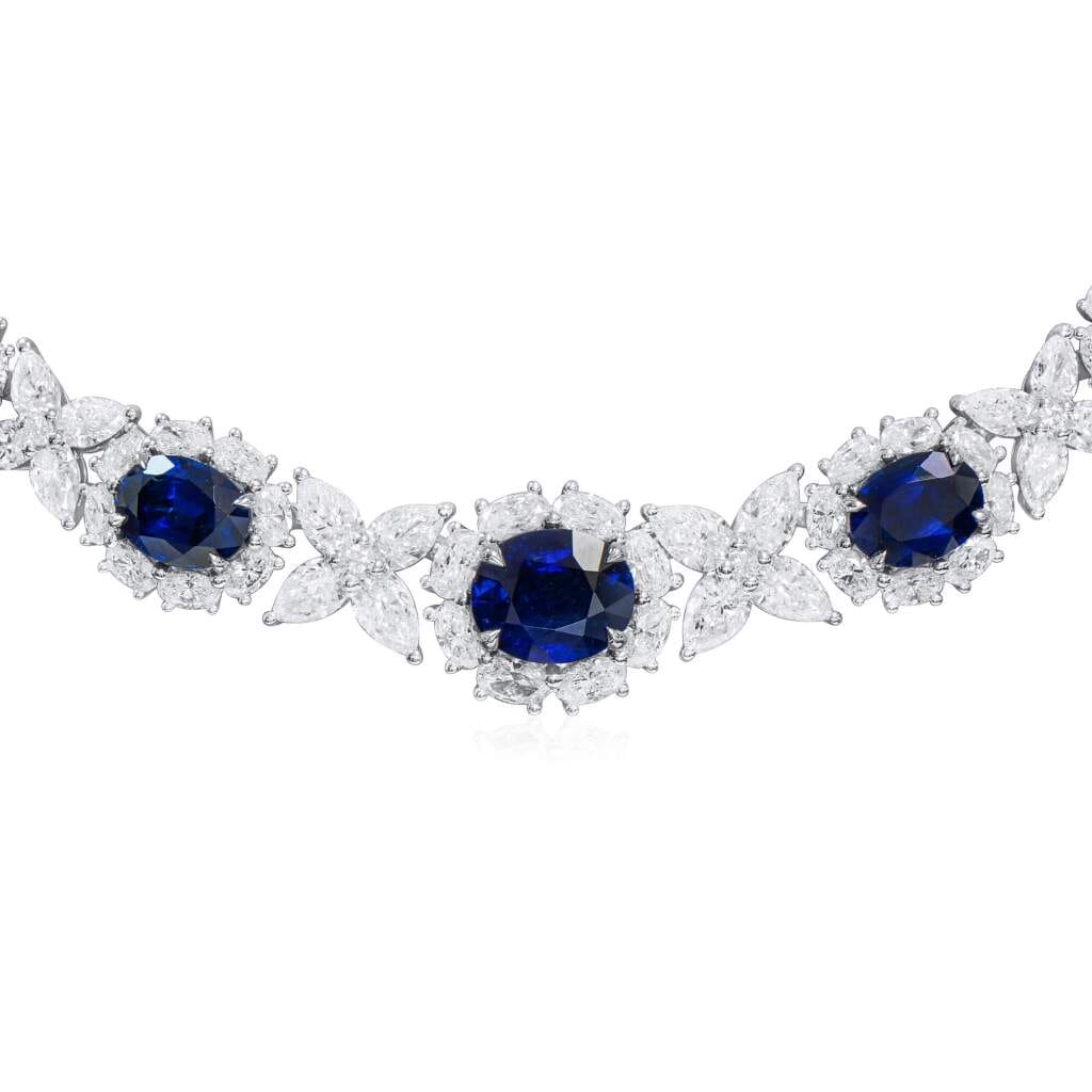 White Gold, 21.97 Burmese Sapphire and Diamond Necklace