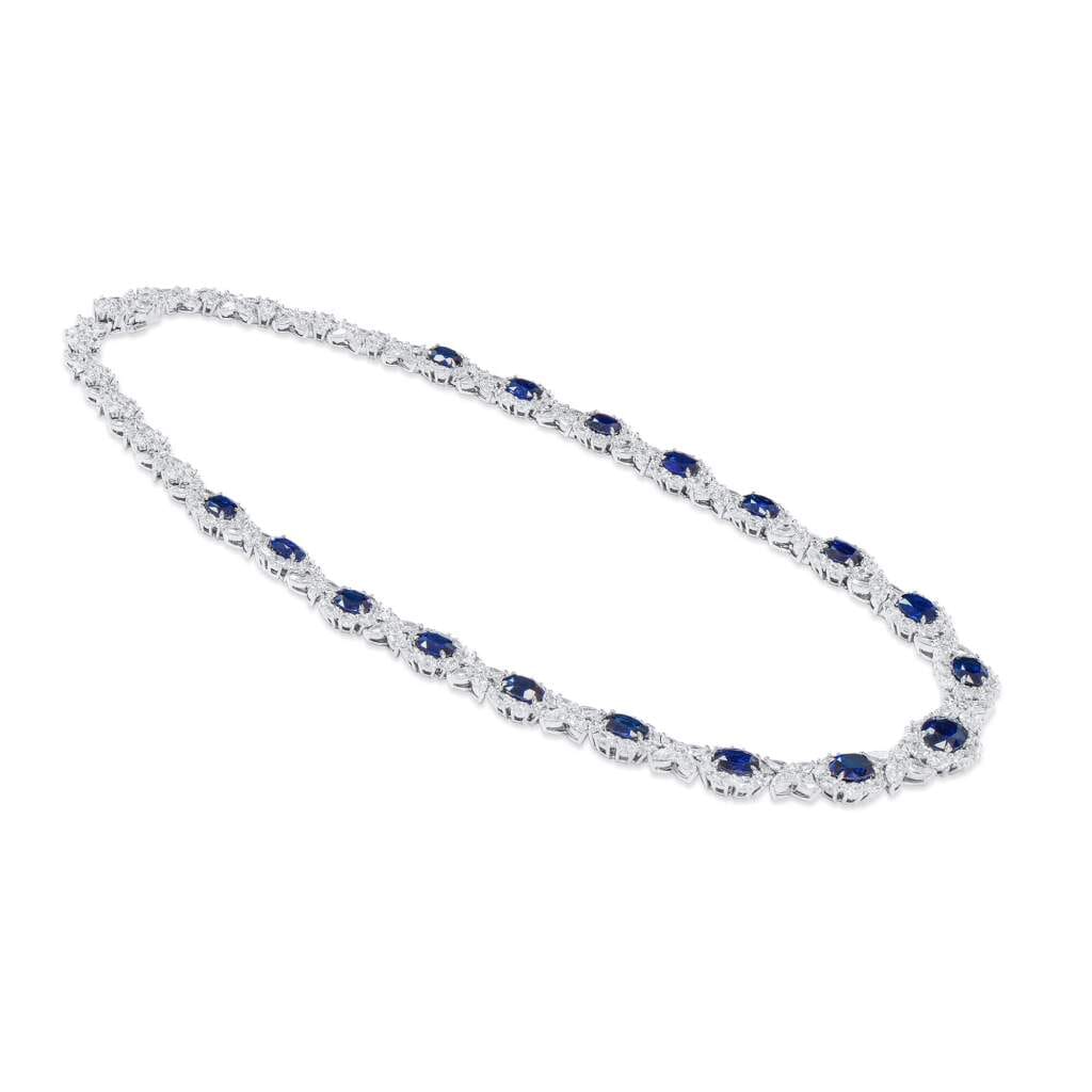 White Gold, 21.97 Burmese Sapphire and Diamond Necklace