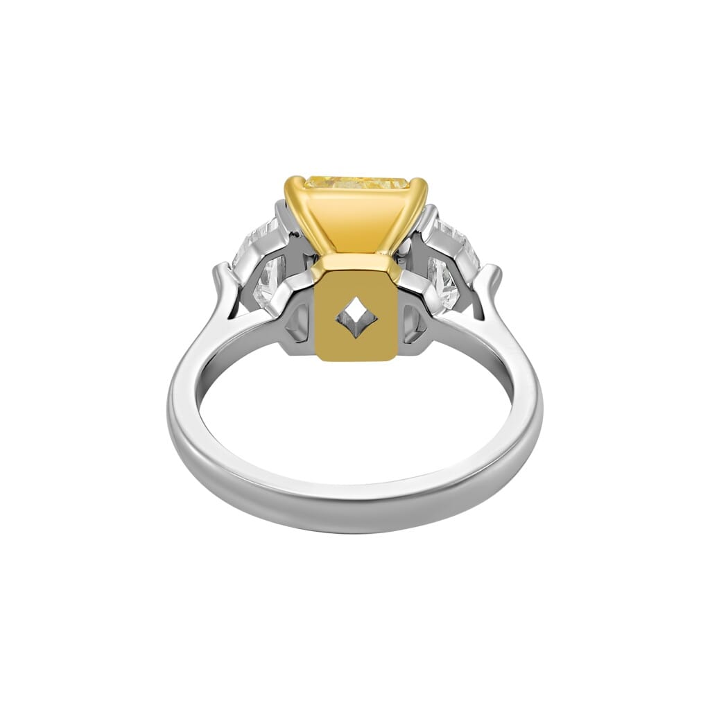 Platinum, Gold, 2.51ct Radiant Cut Fancy Yellow Diamond and Diamond Engagement Ring