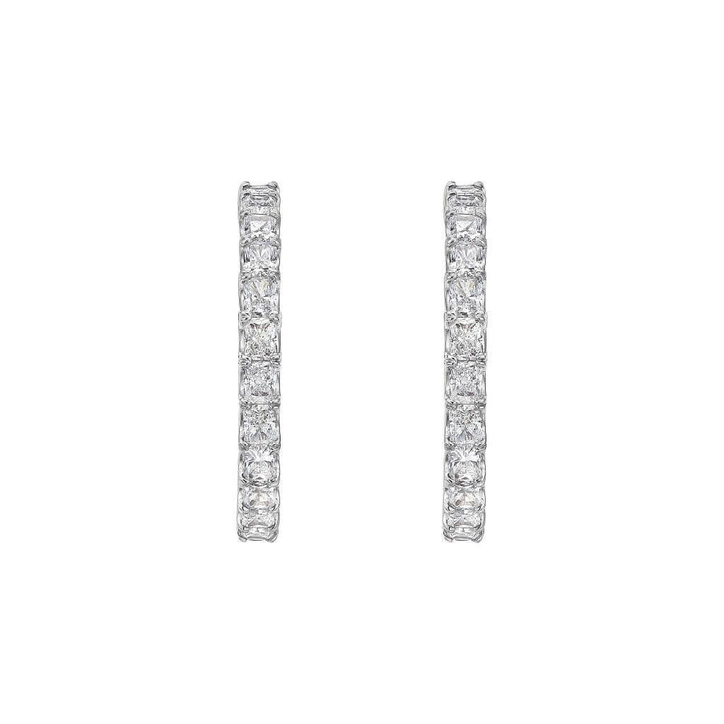 White Gold and 5.40ctw Radiant Cut Diamond Hoop Earrings