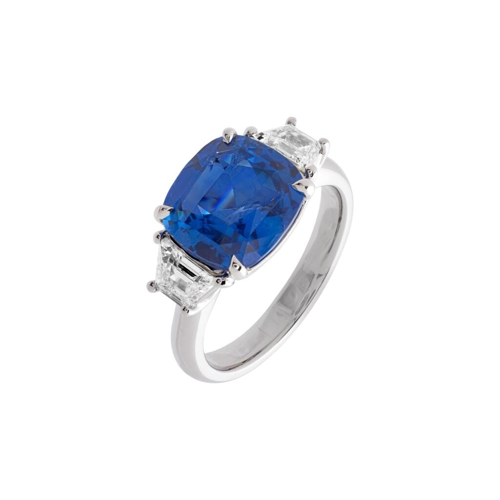 Platinum, 4.55ct Ceylon Sapphire and Diamond Ring