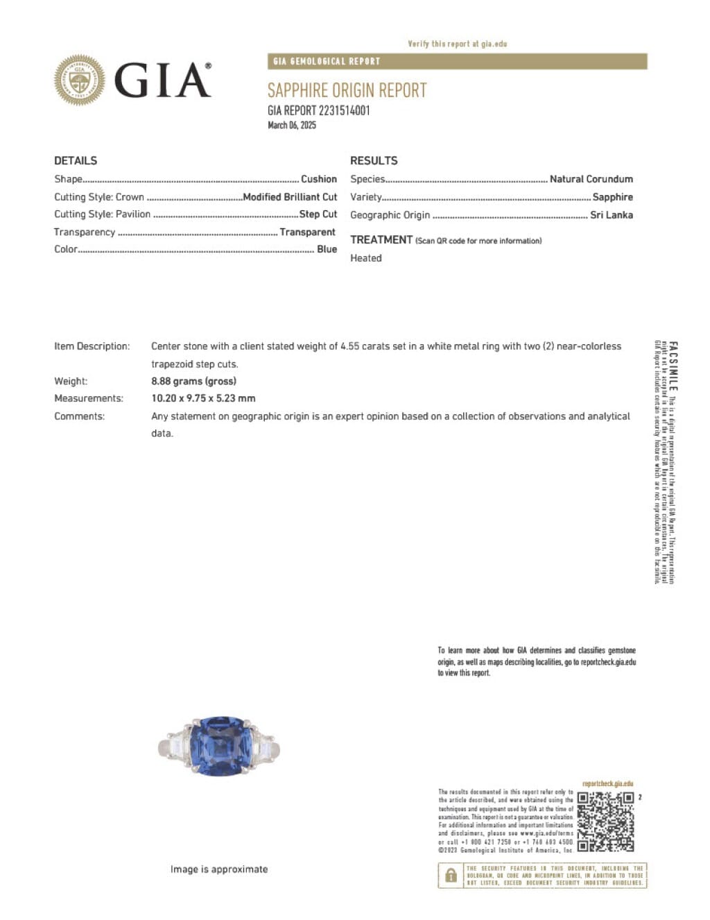 Platinum, 4.55ct Ceylon Sapphire and Diamond Ring
