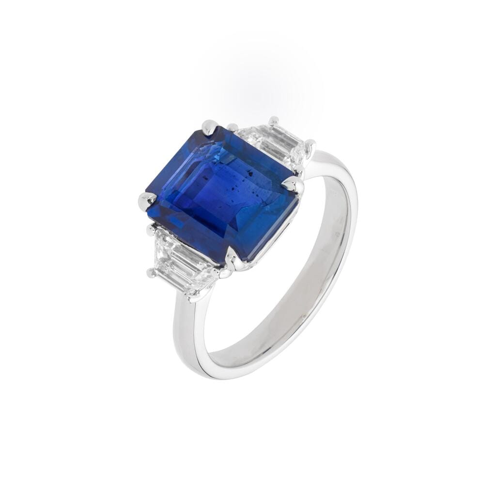 Platinum, 4.61ct Ceylon Sapphire and Diamond Ring