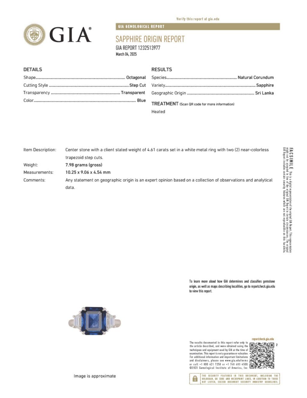 Platinum, 4.61ct Ceylon Sapphire and Diamond Ring