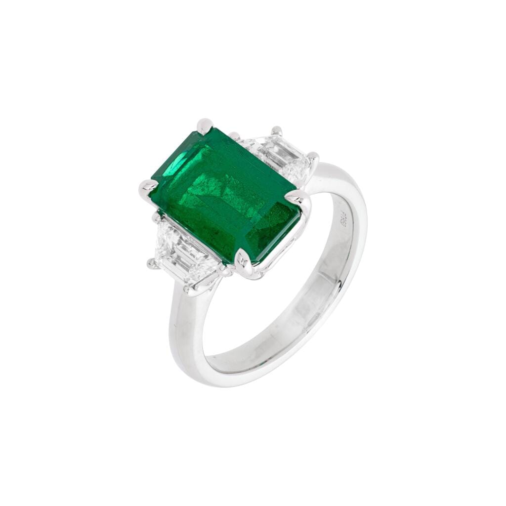Platinum 4.03ct Zambian Emerald and Diamond Ring