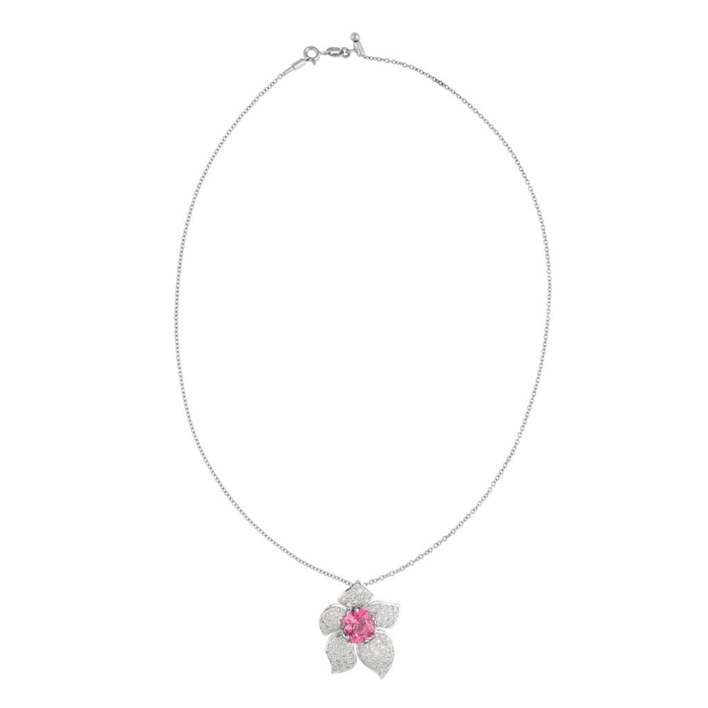 White Gold, 3.50ct Tourmaline and Diamond Floral Pendant Necklace