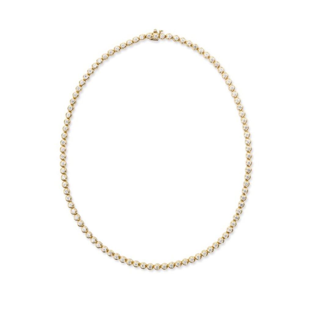 Gold and 5.40ctw Round Brilliant Cut Diamond Tennis Necklace