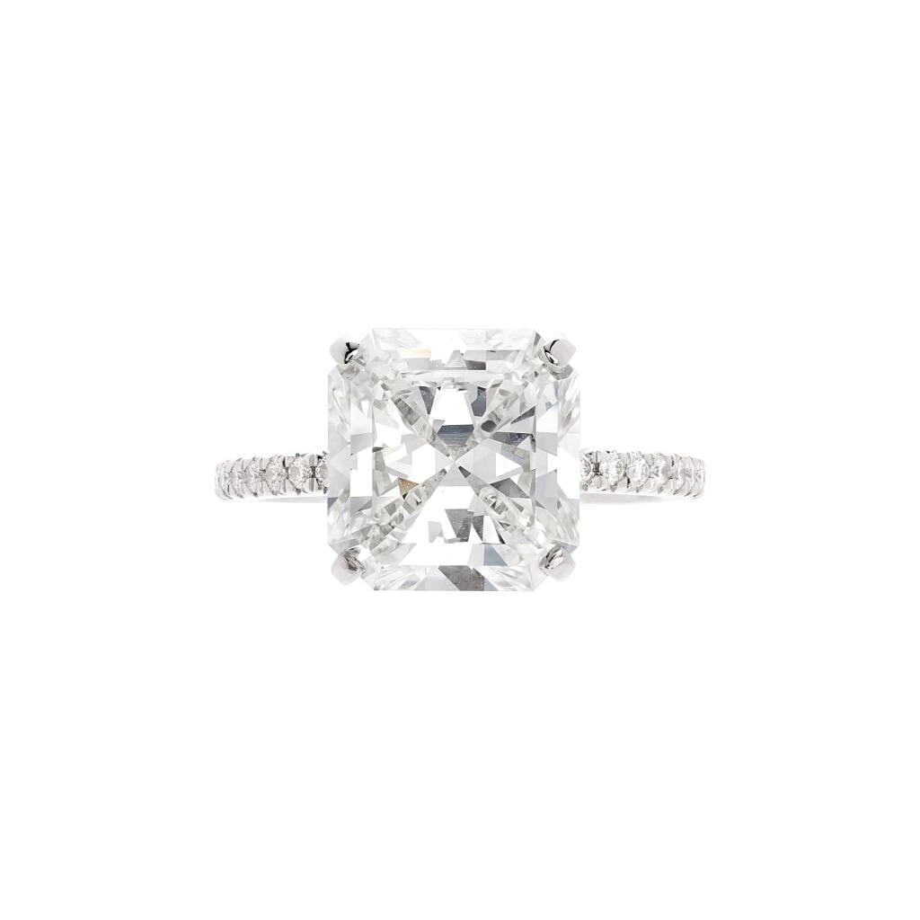Platinum, 3.85ct Radiant Cut Diamond and Diamond Engagement Ring