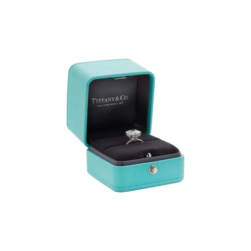 Platinum, 3.85ct Radiant Cut Diamond and Diamond Engagement Ring