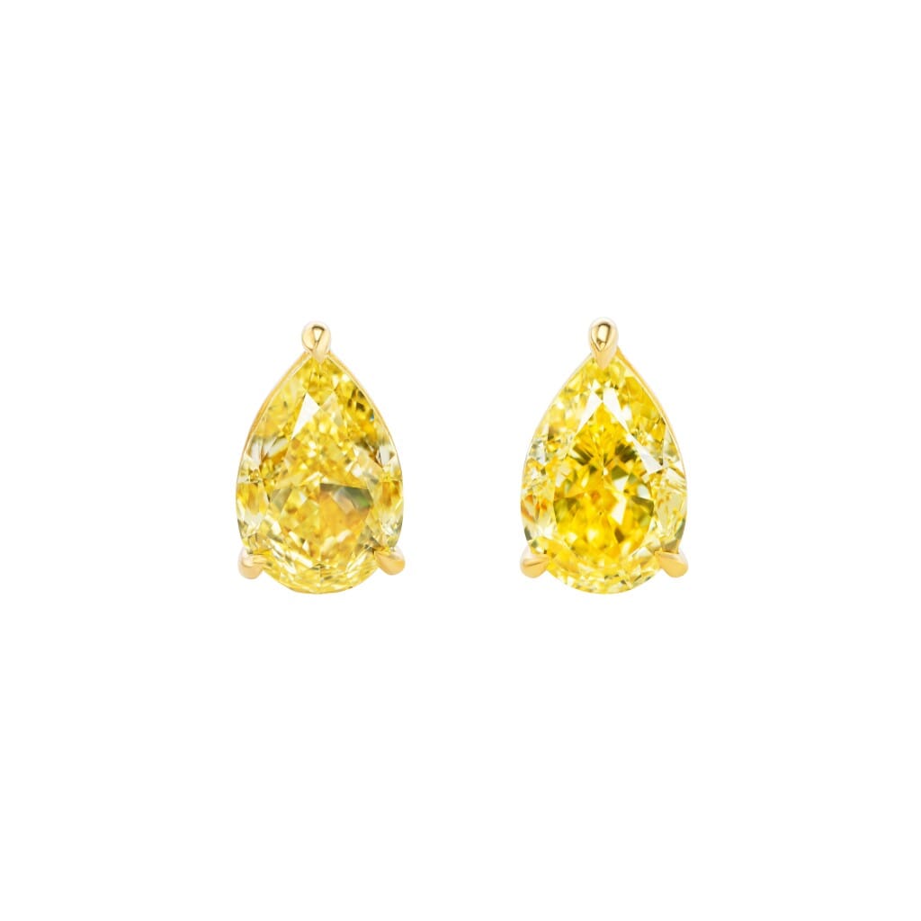 Gold and 4.01ctw Pear Shape Fancy Intense Yellow Diamond Stud Earrings