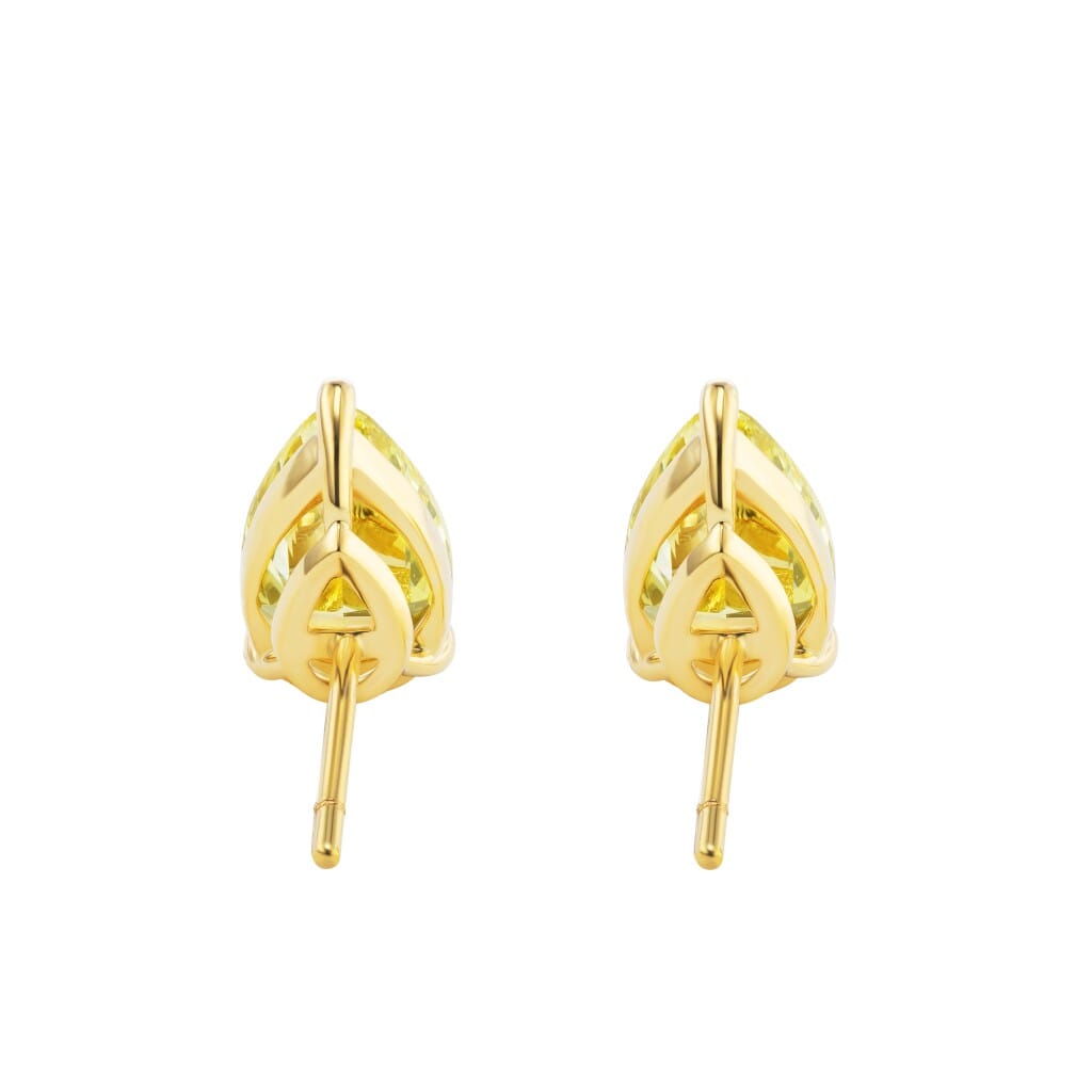 Gold and 4.01ctw Pear Shape Fancy Intense Yellow Diamond Stud Earrings