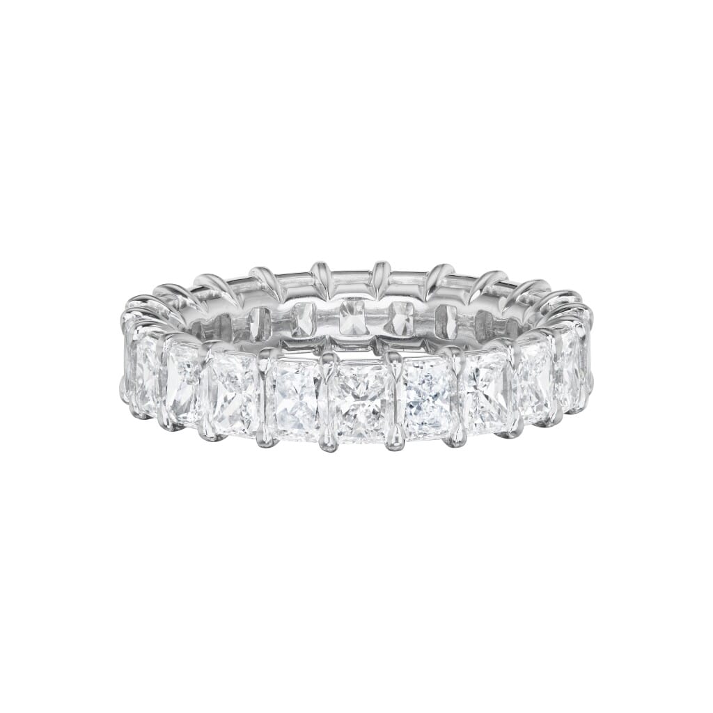 Platinum and 4.62ctw Radiant Cut Diamond Eternity Band Ring
