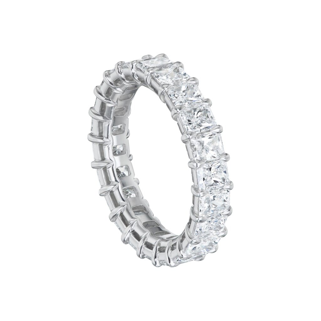 Platinum and 4.62ctw Radiant Cut Diamond Eternity Band Ring