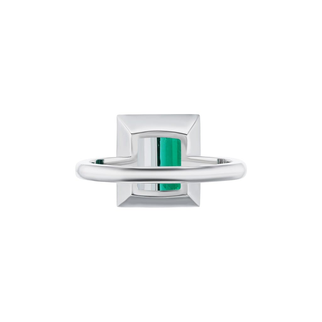 Platinum, 1.20ct Colombian Emerald and 1.02ct Emerald Cut Diamond Toi et Moi Ring