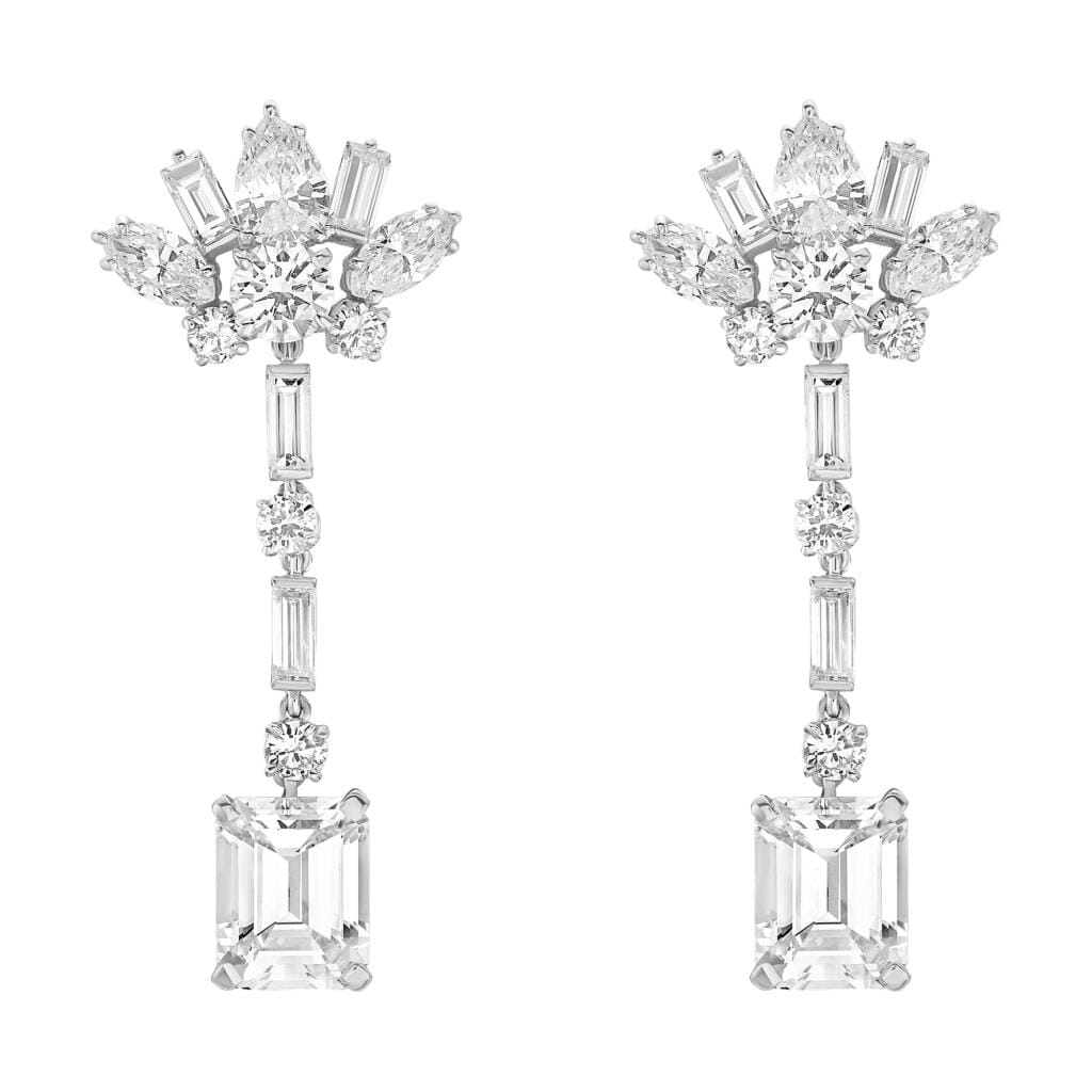 Platinum and Diamond Cluster Drop Earrings