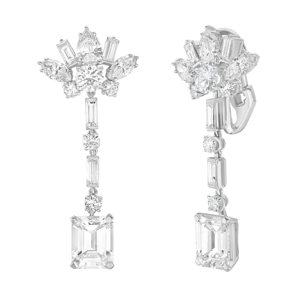 Platinum and Diamond Cluster Drop Earrings